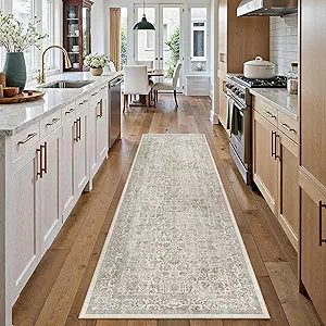 Taupe Runner Rug 2x7 Hallway Machine Washable Kitchen Vintage Distressed Non Slip Long Carpet Indoor Retro Floral Bedroom Accent Throw Rug for Bathroom Office Laundry Dining Living Room