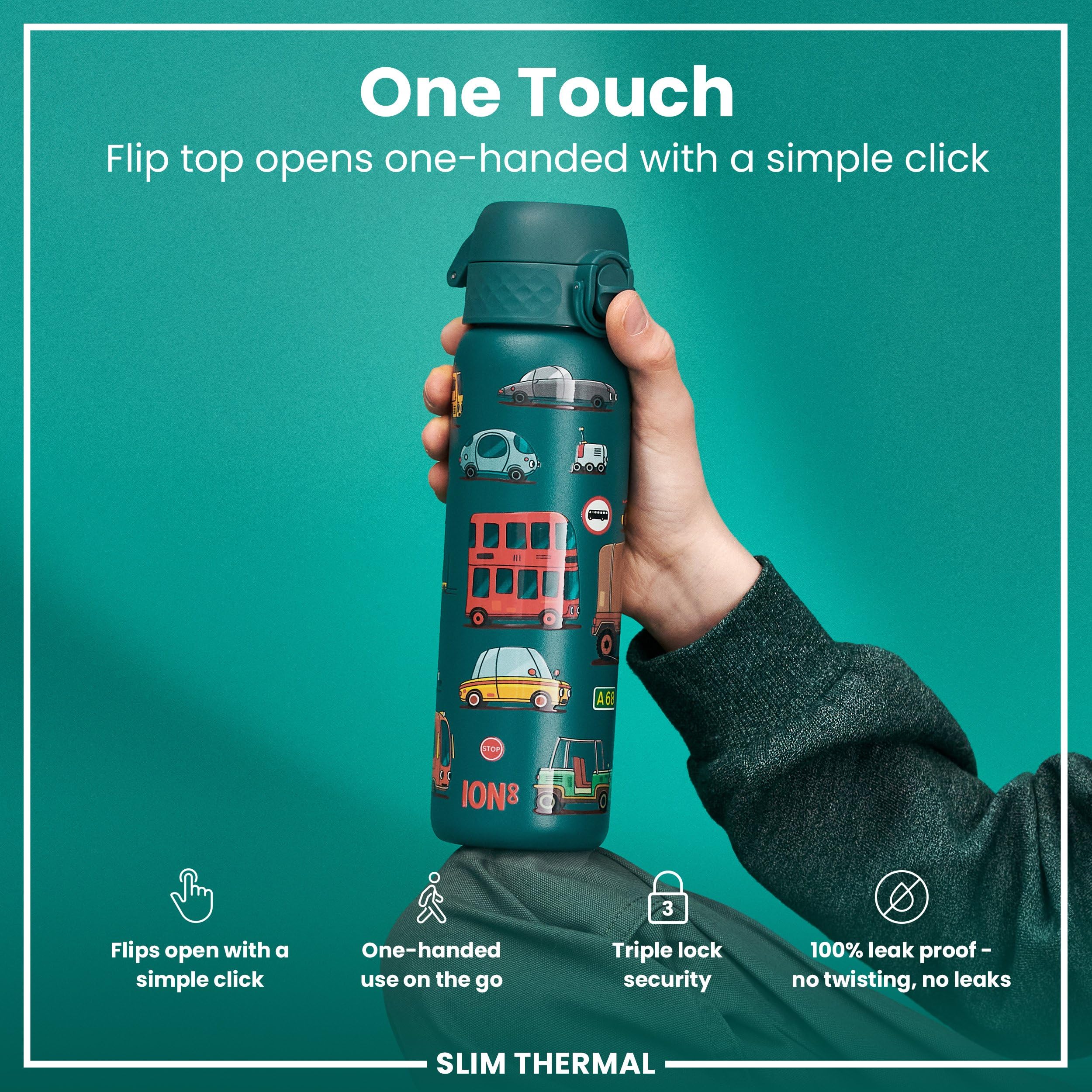 ION8 Vacuum Insulated Steel Water Bottle, 500 ml/17oz, Leak Proof, Easy to Open, Secure Lock, Dishwasher Safe - Image 3