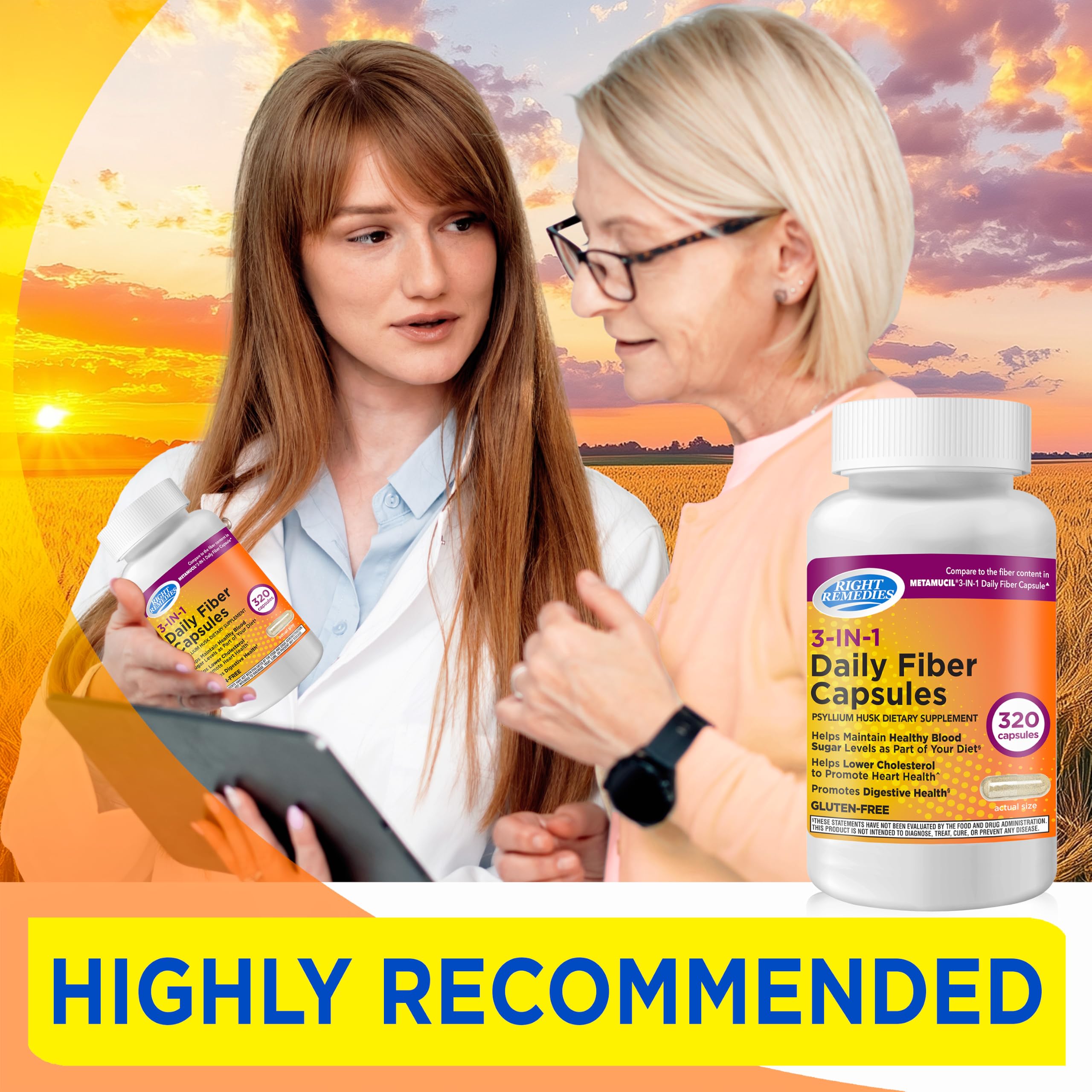 RIGHT REMEDIES 3-in-1 Daily Fiber Capsules, 500 mg, 320 Capsules — Amazon image 3