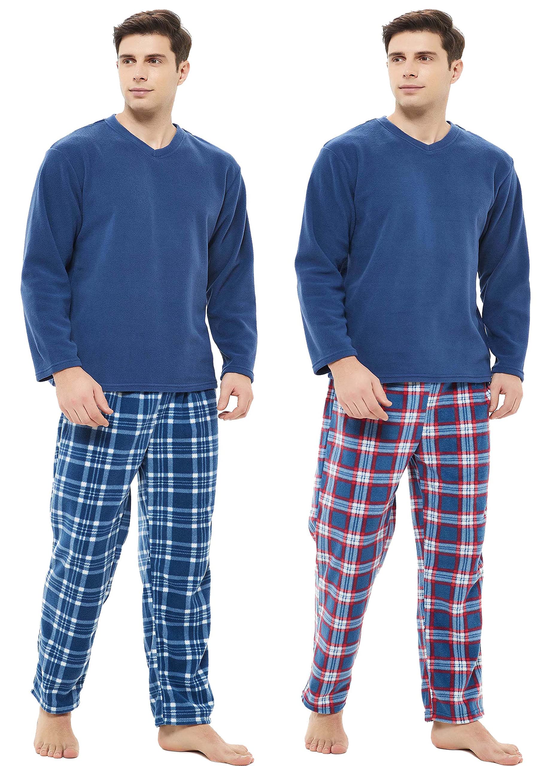 Pack of 2 Mens Pyjamas Fleece Twin Set Full Length Long Sleeve Loungewear Pjs 2 Pack