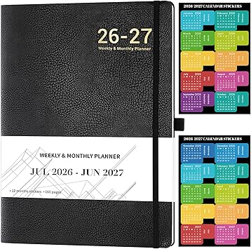 Planner 2026-2027 - JUL 2026 - JUN 2027, Planner Weekly and Monthly, Planner 2026-2027, 8.5" x 11", Leather Cover Planners with Thick Paper, Back Pocket with Notes Pages, Black
