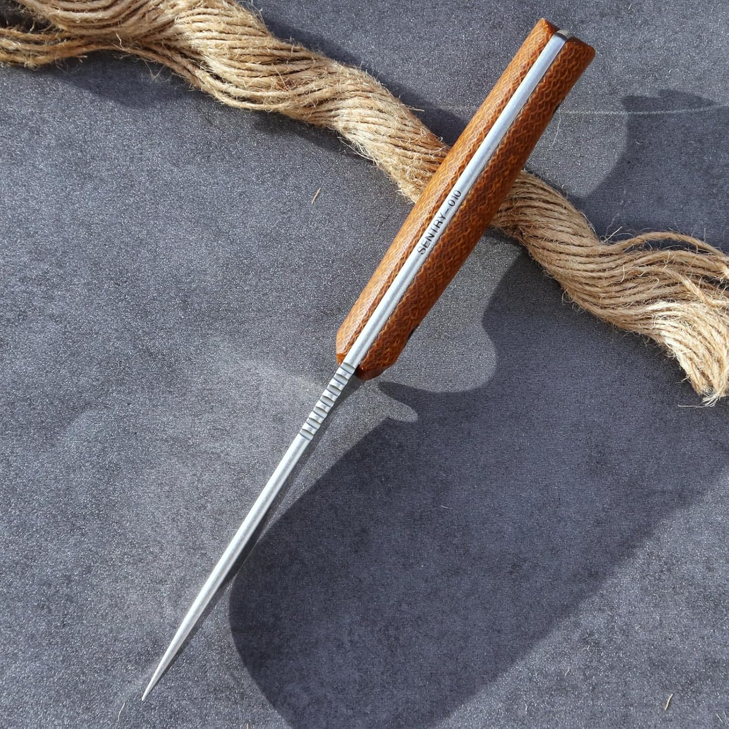 SENTRY Lighweight Tactical Fixed Knife 8.5" DC53 Steel Full Tang, Desert Tan Kydex Sheath, Brown Linen Micarta Handle 160g Survival EDC for Outdoor Camping Hunting (White)