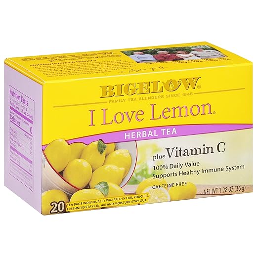 Bigelow Tea I Love Lemon with Vitamin C Herbal Tea, Caffeine Free Tea with Lemon, 20 Count Box (Pack of 6), 120 Total Tea Bags