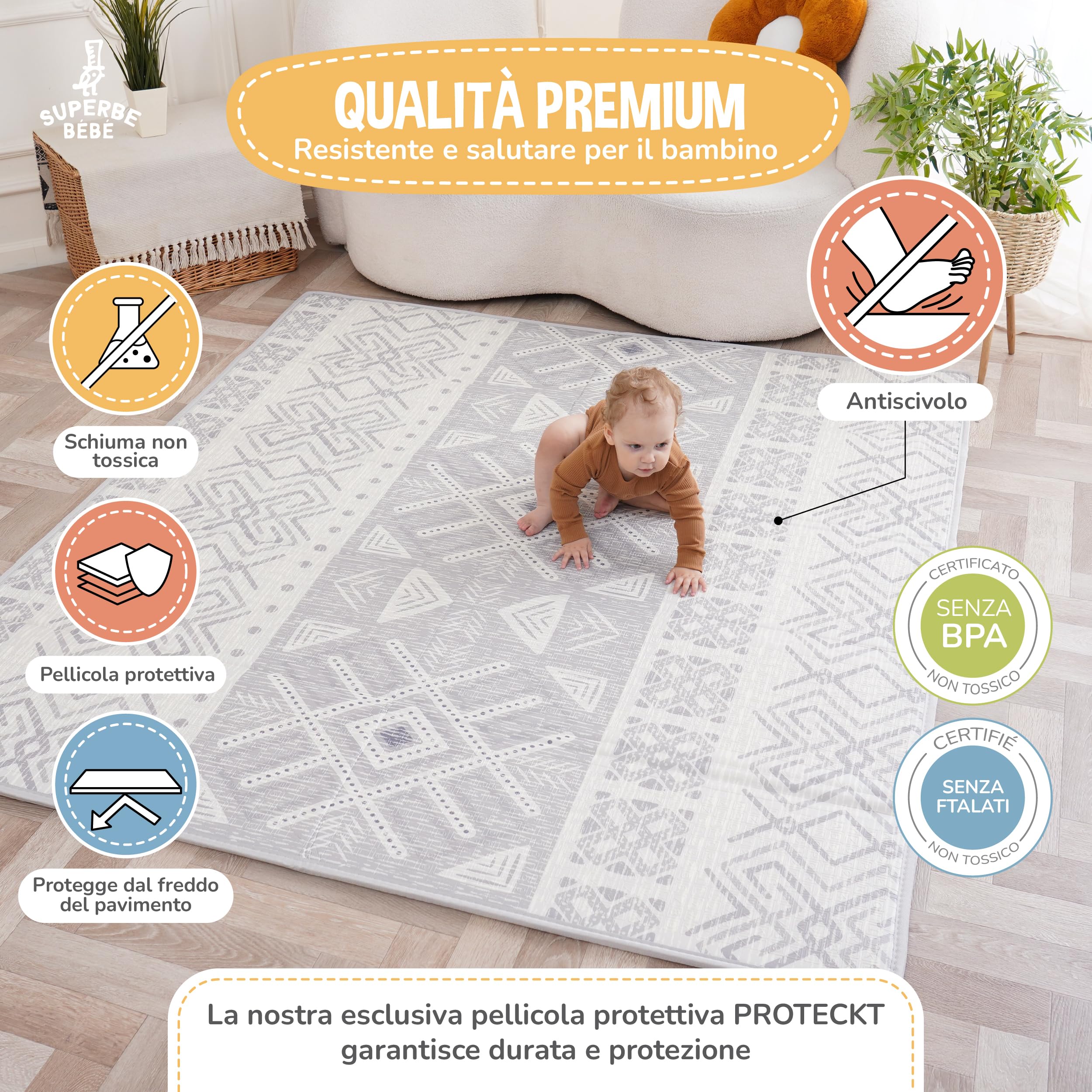 Tappeto Gioco Bambini Pieghevole 180x200x1.5cm Palestrina Neonato Montessori Reversibile Non Tossico E Impermeabile In Schiuma Per Bimbi. Palestra Neonati - Tappeto Tummy Time Neonati - Regalo Bambino