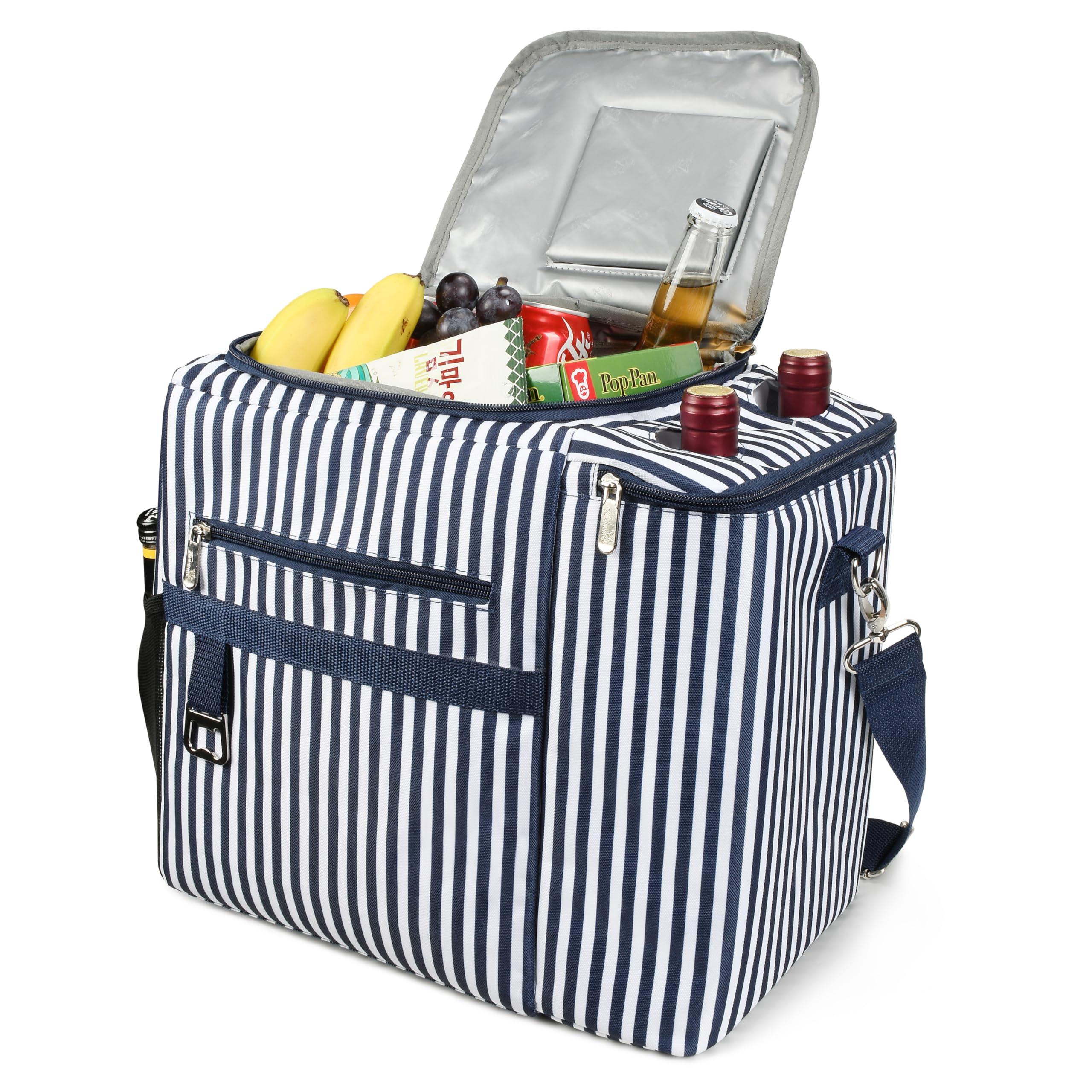 Kato Tirrinia Blue Stripes 20L Food Cooler Bag, Thermal Insulated Picnic Bag, Large Leakproof Cooling Bag, Multi-Functional Wine Bag For Shopping Camping Work Travel Outdoor Activities,