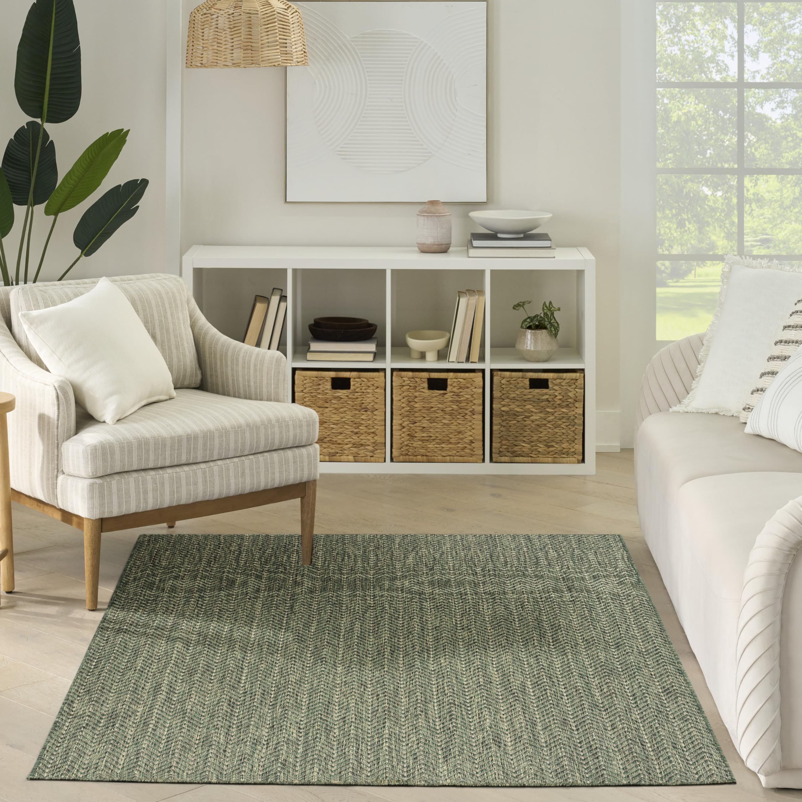 Nourison Home Horizon Indoor/Outdoor Green 5' x 7' Area Rug - Easy Clean, Non Shedding, Bed Room, Living Room, Dining Room, Kitchen (5' x 7')