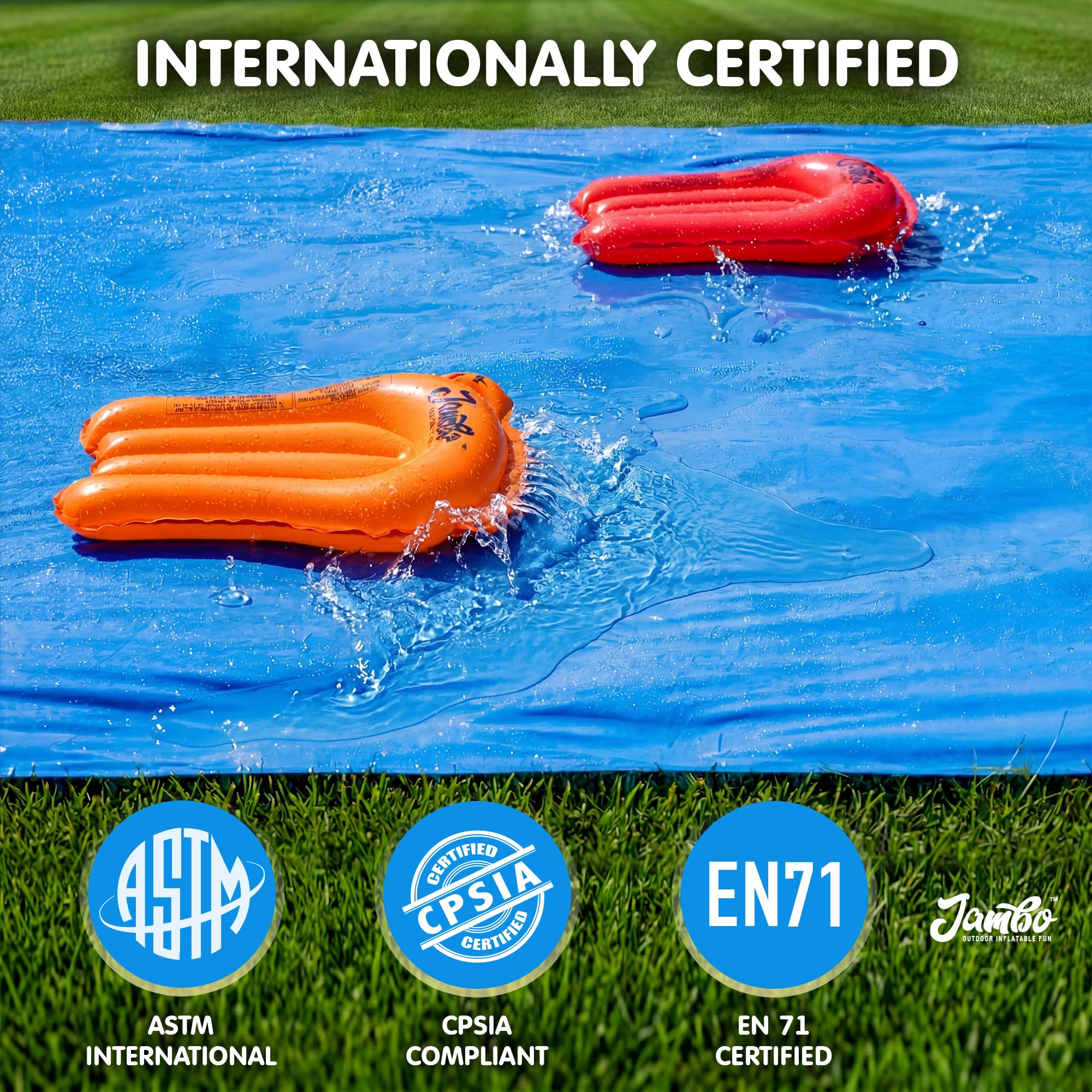 JAMBO XXL Mega-Wasserrutsche und 2 Bodyboard-Update-Modelle, extra lang, extra breit, Spritzschutz und Rutsche für Kinder, robuste Wasserrutsche für Hinterhof, Rasen, Outdoor-Wasserspielzeug