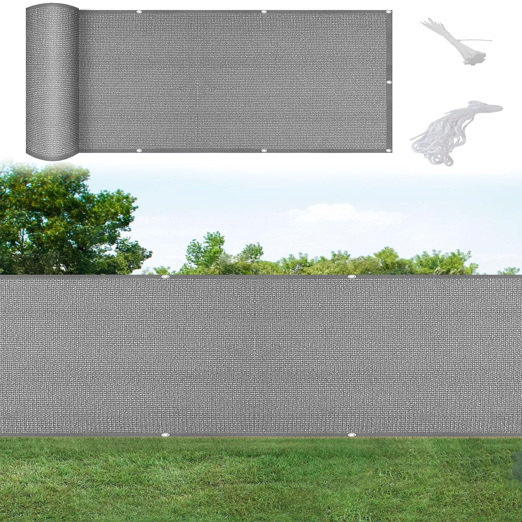 Brise vue balcon exterieur 125x850cm protection vent soleil UV revêtement gris