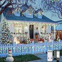 Vista 15 de JMEXSUSS 400 luces LED de Navidad de carámbano de 38.8 pies con control remoto, tira de luces multicolor para exteriores enchufables, 8 modos