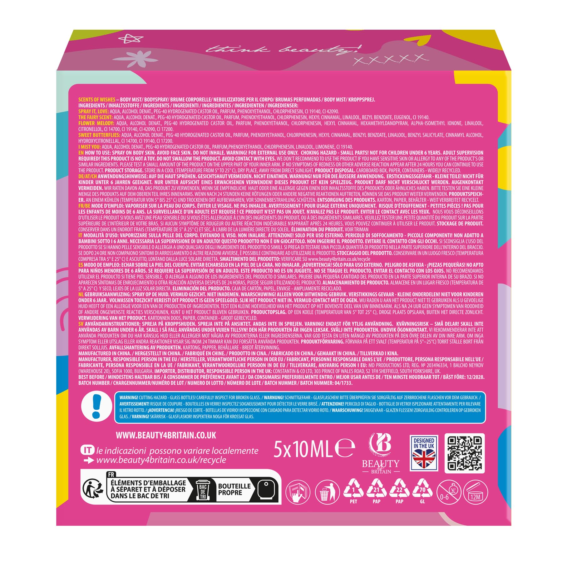 Set di Body Mist per Ragazze "Scents of Wishes" – 5 Flaconi in Vetro a Forma di Diamante con Finitura Dorata; 5 Profumi Esclusivi: Bacche, Frutti, Agrumi, Atmosfera Tropicale, Floreale