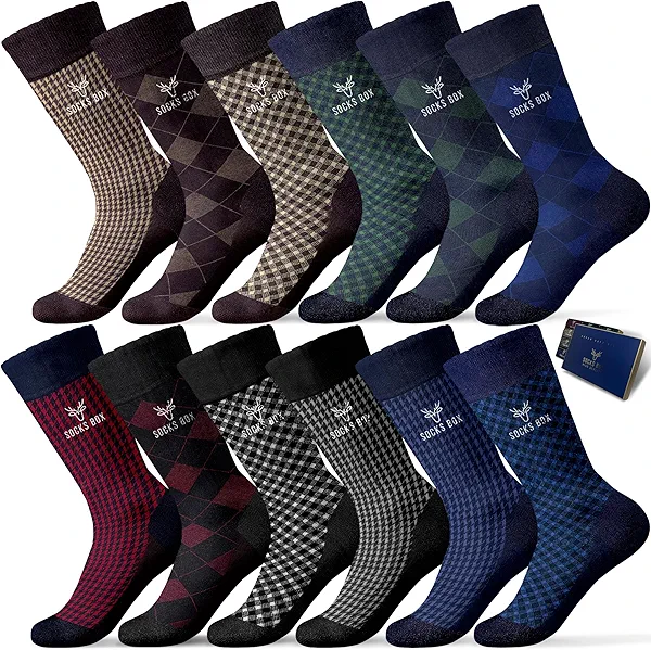SOCKS BOX, Mens Dress Socks, Super Soft Natural Bamboo Rayon Socks for Men, Lightweight