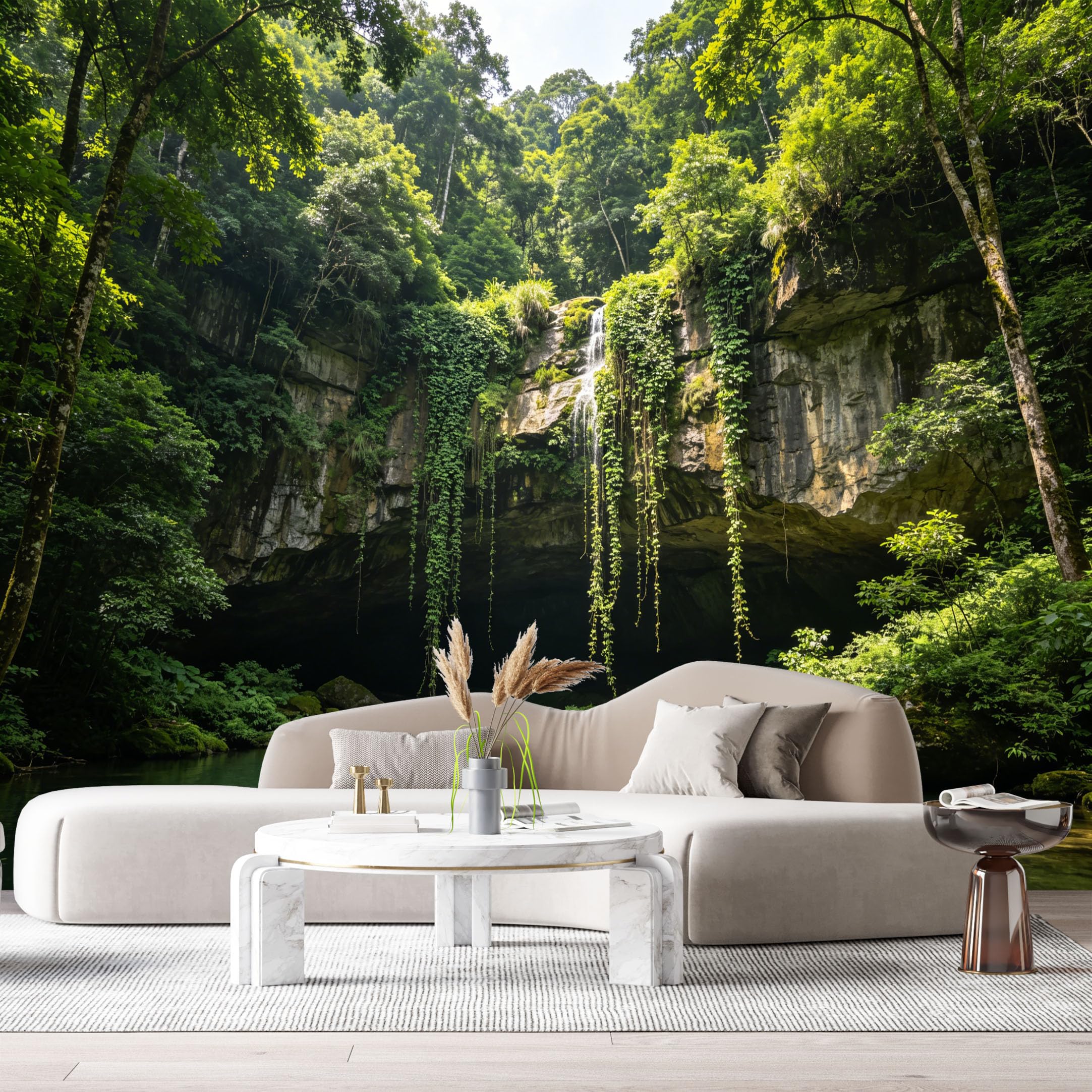 Custom Size Wall Murals Forest Waterfall Tropical Landscape 3D Nature Scene SelfAdhesive Wall Fabric Removable Large Wallpaper for Photo Living Room Interior Decor