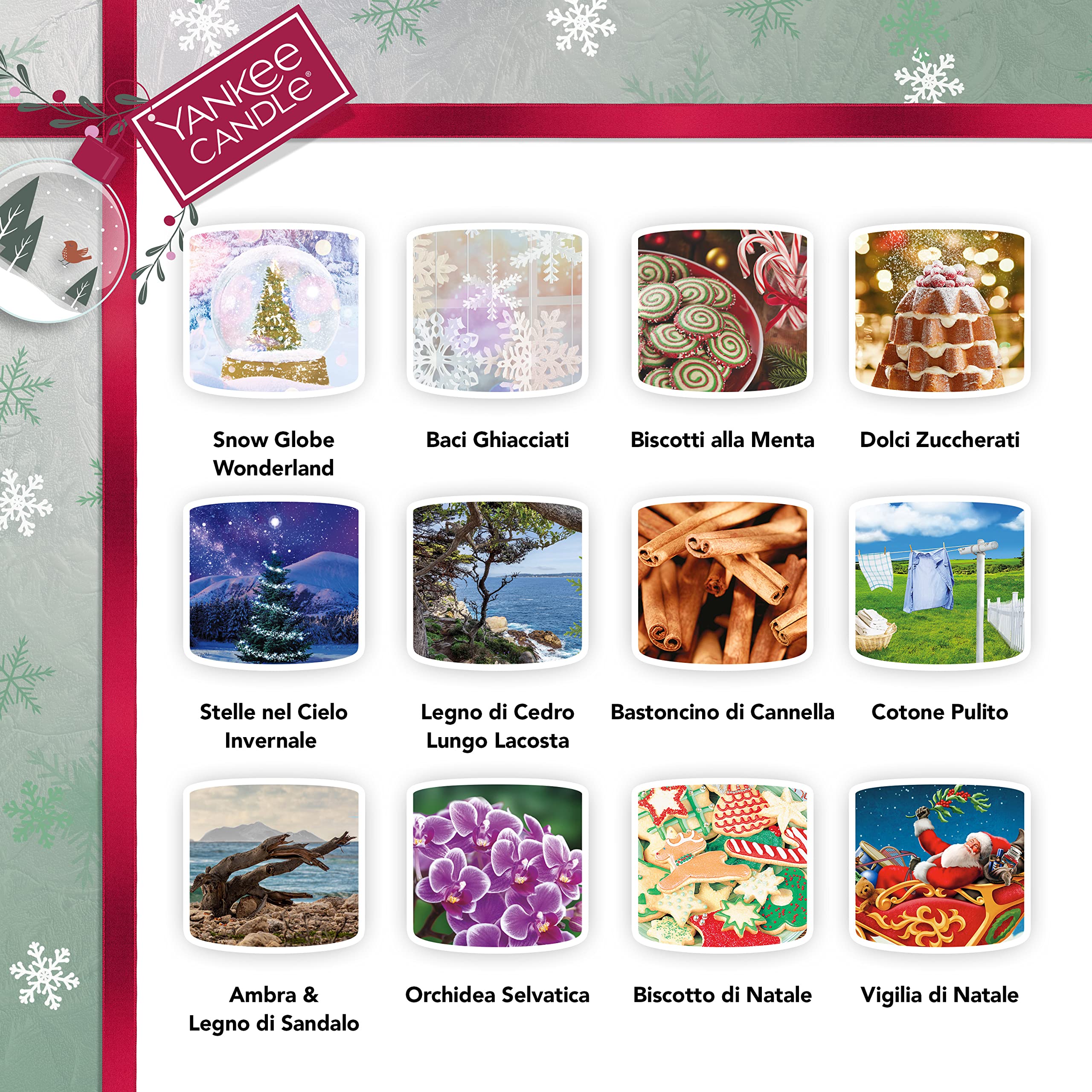 Yankee Candle Calendario dell'Avvento 2022, Set regalo di candele profumate, 12 candele votive profumate, 12 tea light e 1 supporto per tea light, Snow Globe Wonderland