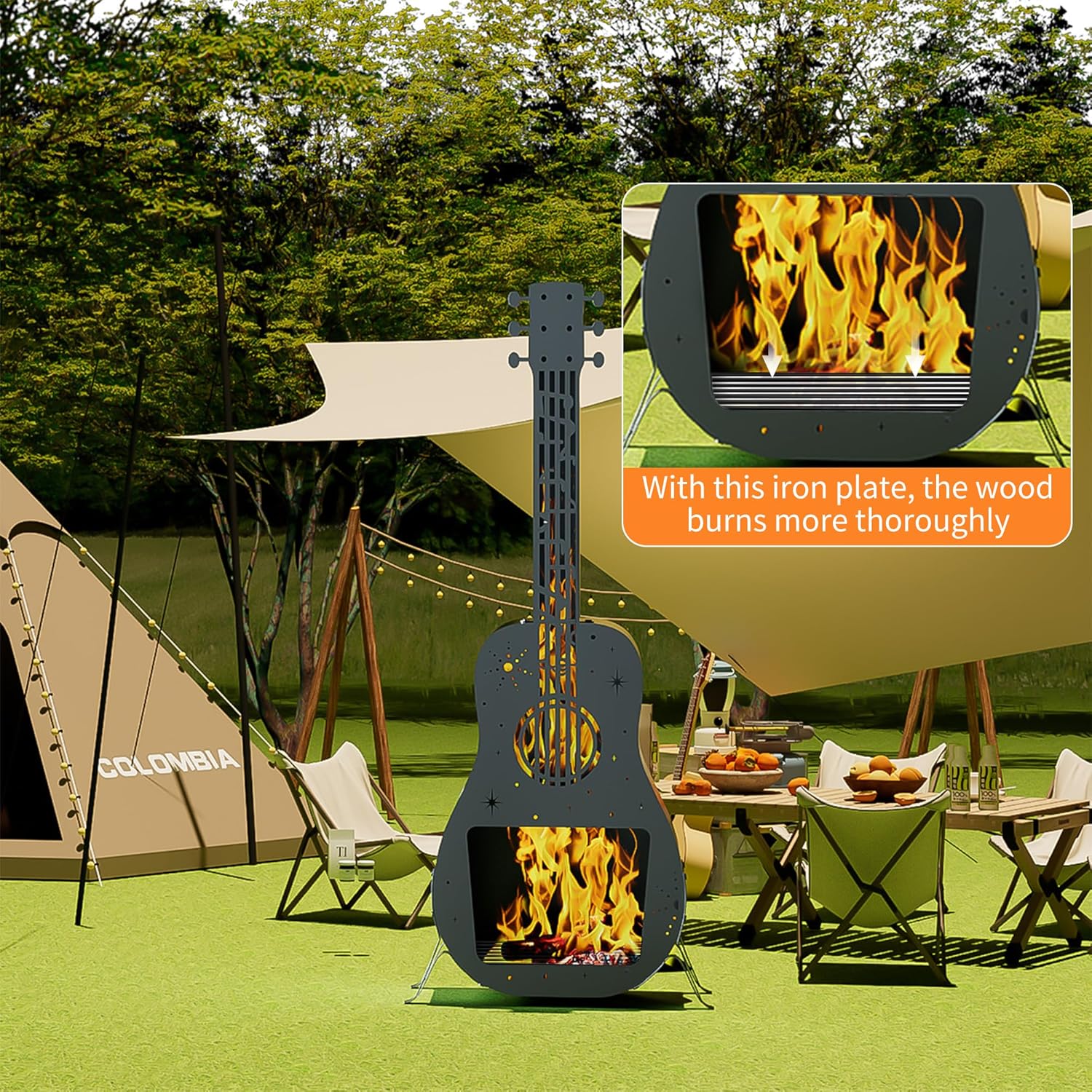 Outdoor Chiminea Fireplace,Wooden Fire Pit with Chiminea,Outside Wood Burning Chimenea with Chimney