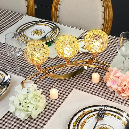 Miniatura 4 de Juego de 3 portavelas de cristal dorado, candelabros con 3 brazos, centros de mesa decorativos, chimenea, sala de estar, decoración para boda,