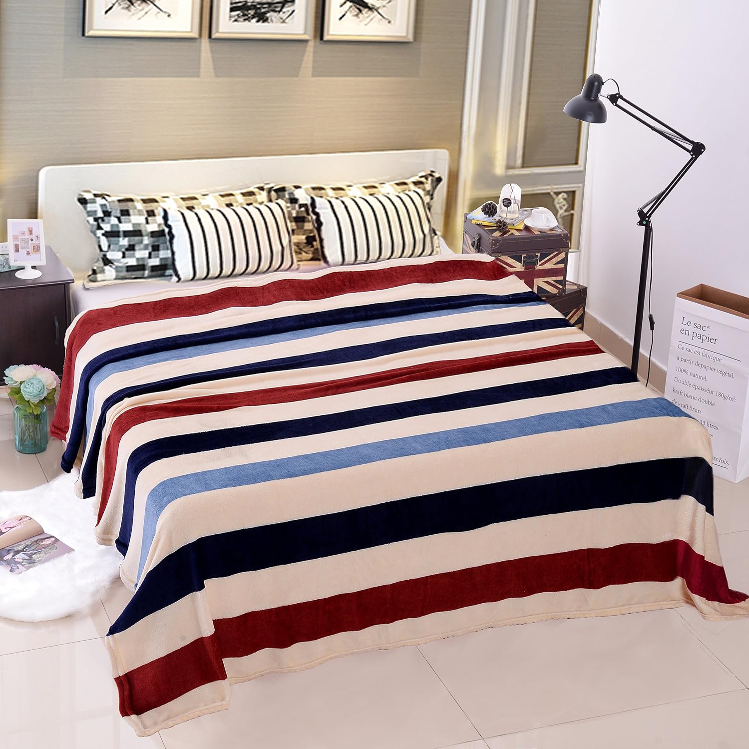 JML Plush Blankets, Blankets Full/Queen Size 73" x 81" - Soft Warm, Flannel, Printed, No Shedding, Wrinkle & Fade Resistant All Season Use Fleece Bed Blanket
