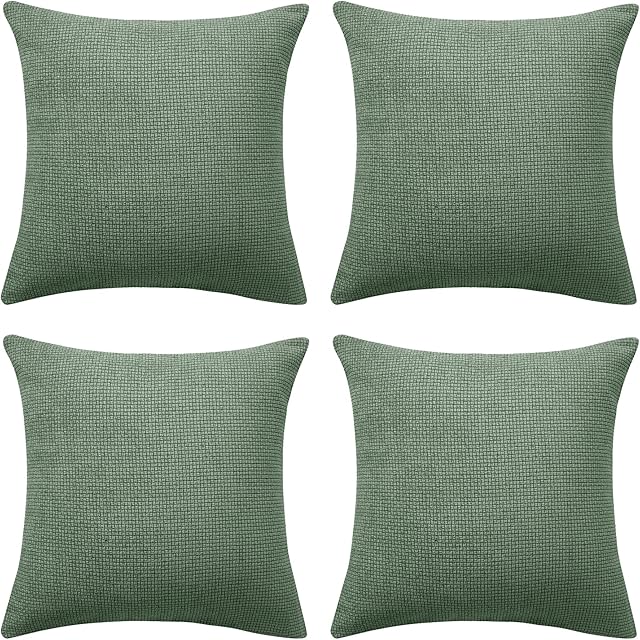 Amazon Brand - Umi Plain Chenille Cushion Covers Soft Square Throw Pillow Case Decorative 40x40 cm Green Set of 4