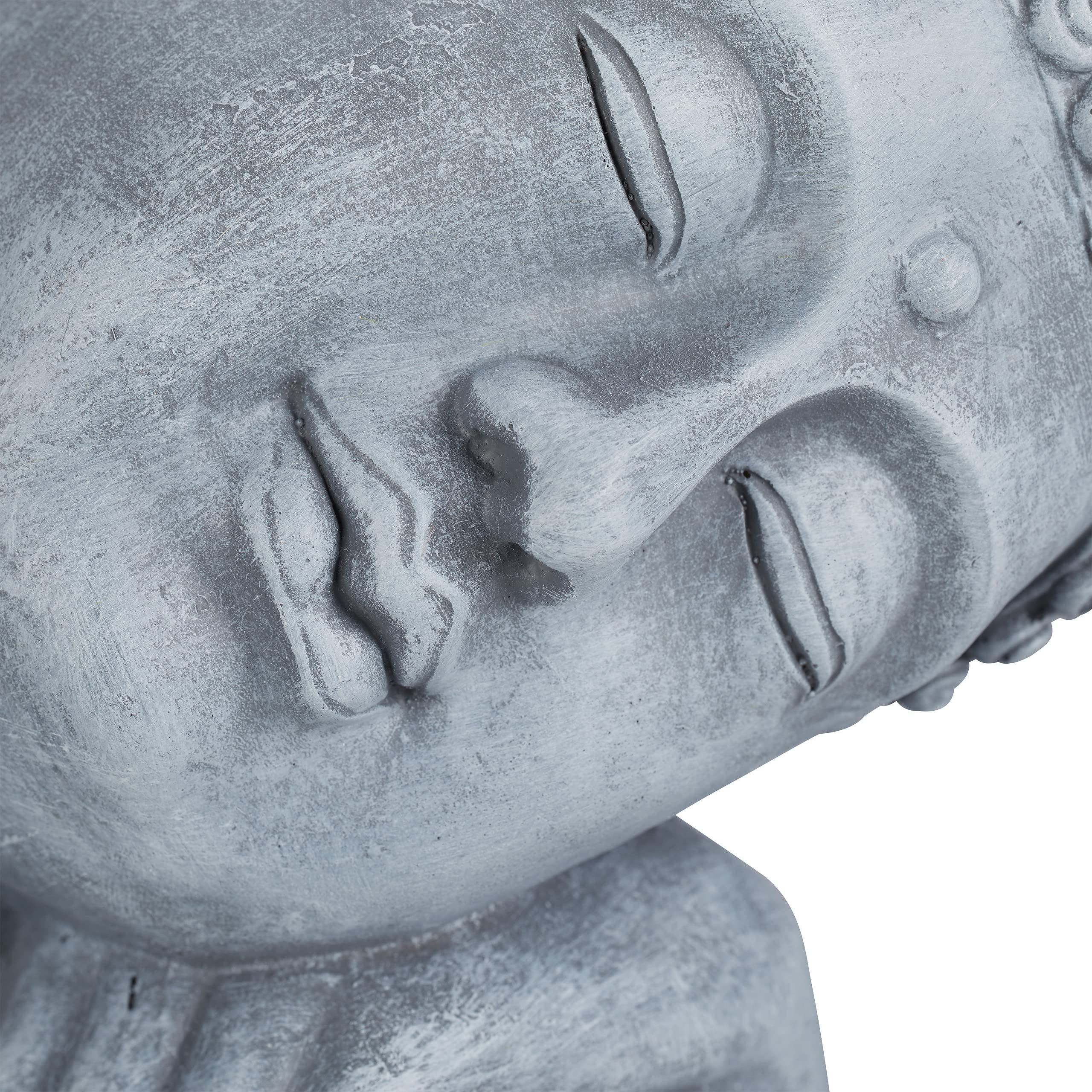 Relaxdays Statua del Buddha con Testa Piegata XL 60cm Ceramica Impermeabile Giardino Grigia