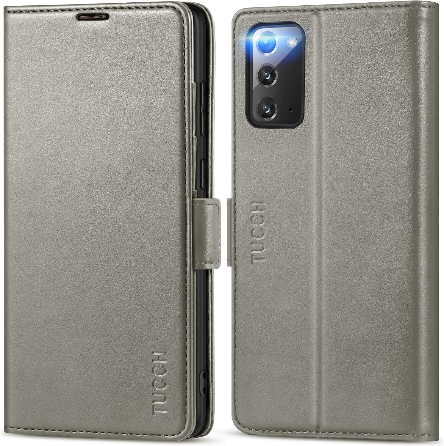 TUCCH Galaxy Note 20 Wallet Case, PU Leather Magnetic Stand [RFID Blocking] Card Slots Wireless Charging Flip Cover with [TPU Shockproof Interior Case] Compatible with Galaxy Note 20 6.7-Inch, Grey