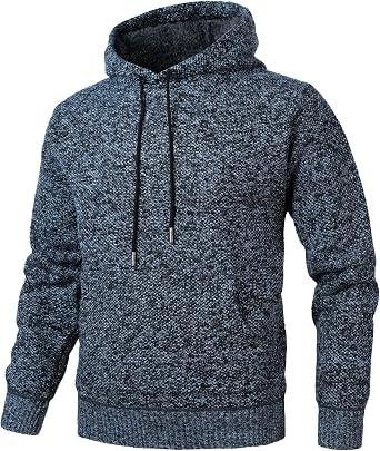 Mens Knitted Hooded Sweater Fleece Sweatshirt Pullover Casual Long Sleeve Drawstring Knitwear