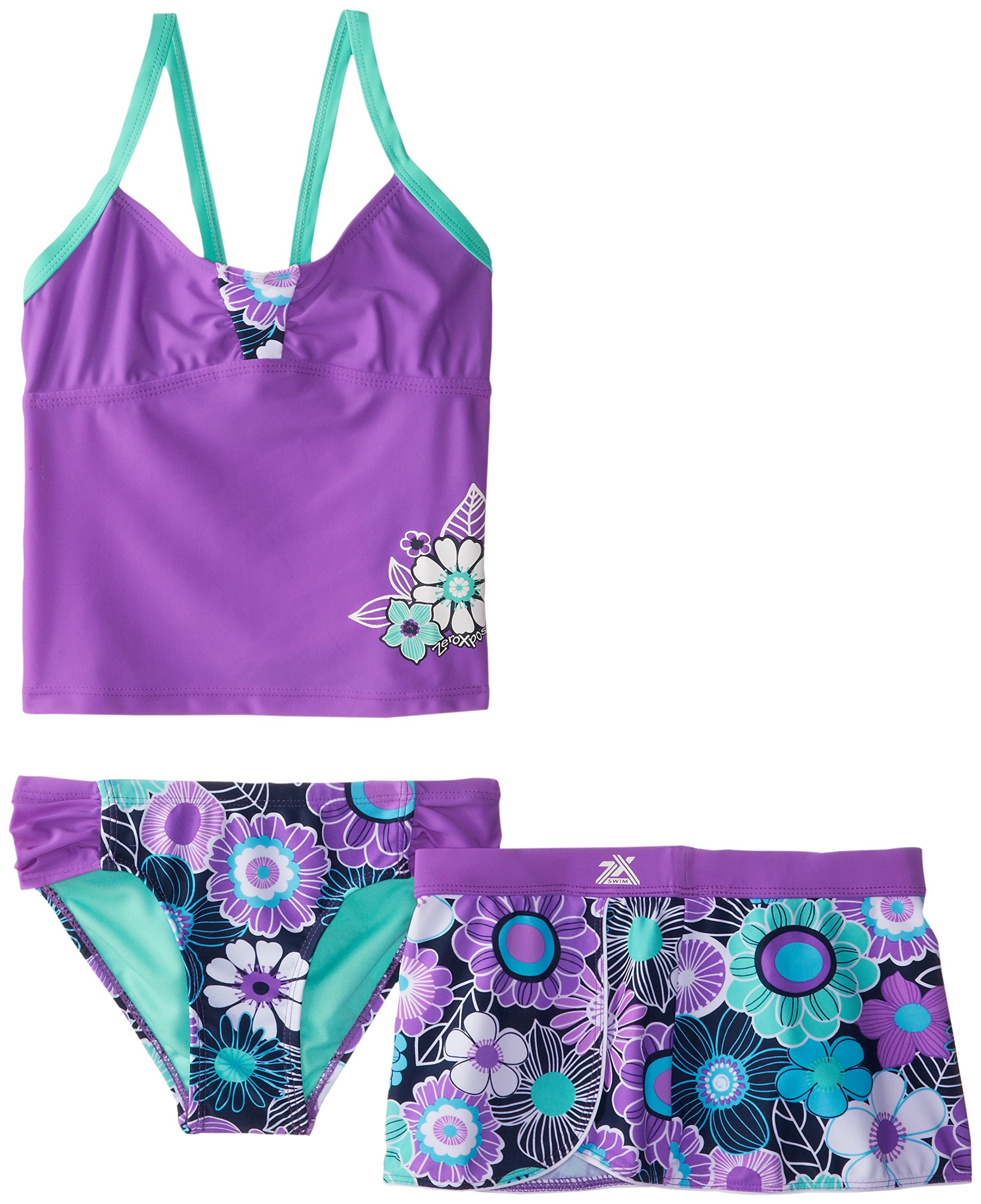 ZeroXposur Big Girls' Nosey Posey 2 Piece Swim with Skirt