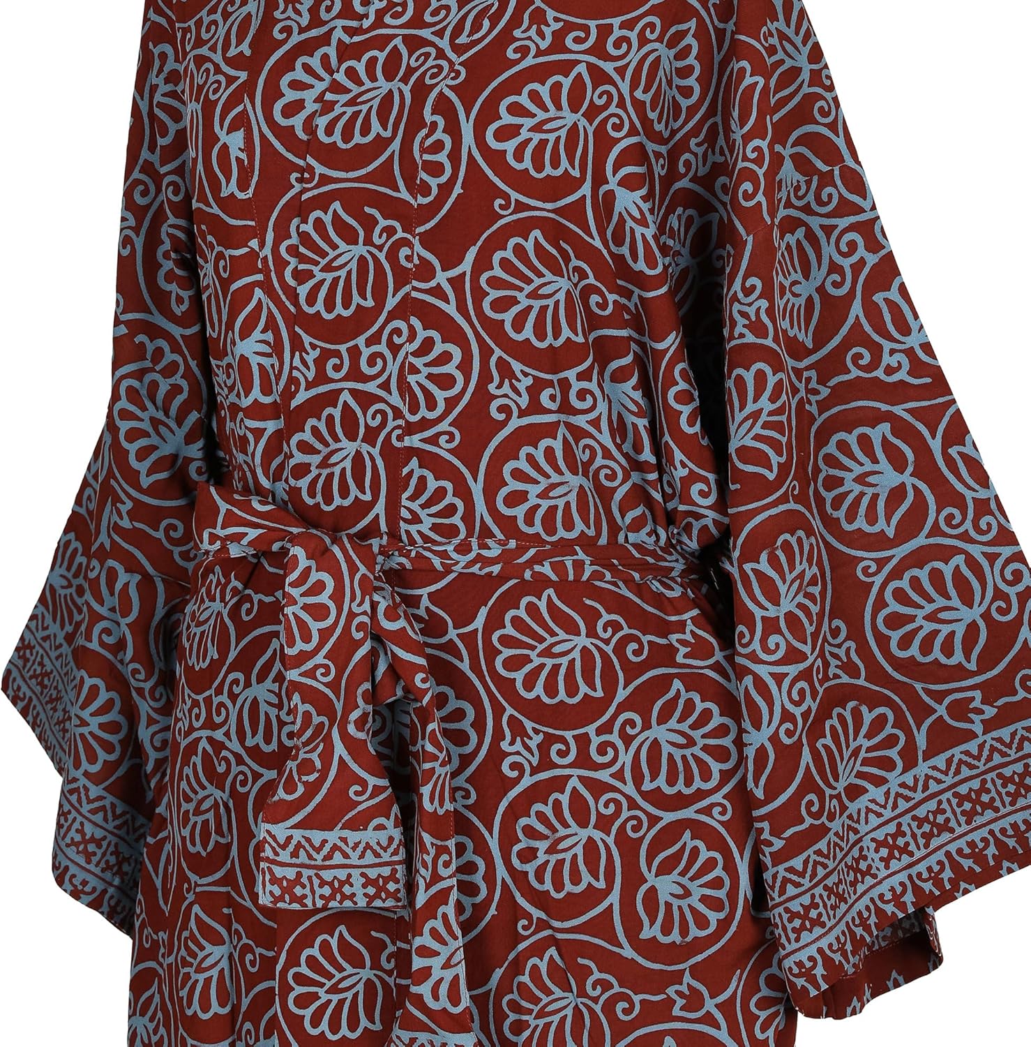 NOVICA Artisan Robe Rayon Cotton | Handcrafted Long Batik Art | Sleepwear V Neck Casual | Loungewear | Knit Bathrobe | Belted Tie Closure | Scuba Patterned | Indonesia Floral 'Morning Aster'
