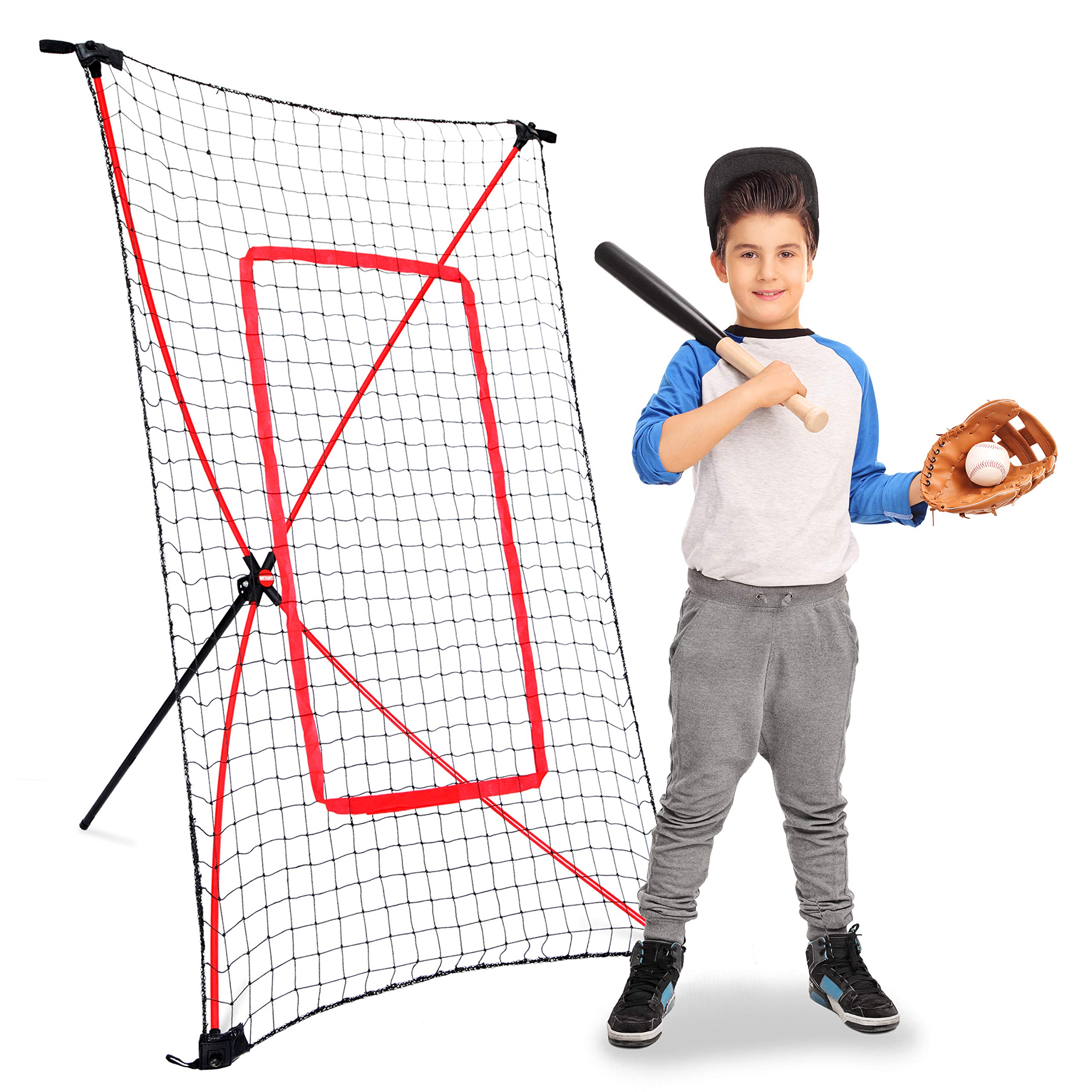 NETPLAYZBaseball Kids Training Net - Pitch Back, Fielding Practice, Rebound, Throwing Return Exercise | Youth Sport Gifts, Softball Equipment & Gear, Black, One Size (NOC011402020)
