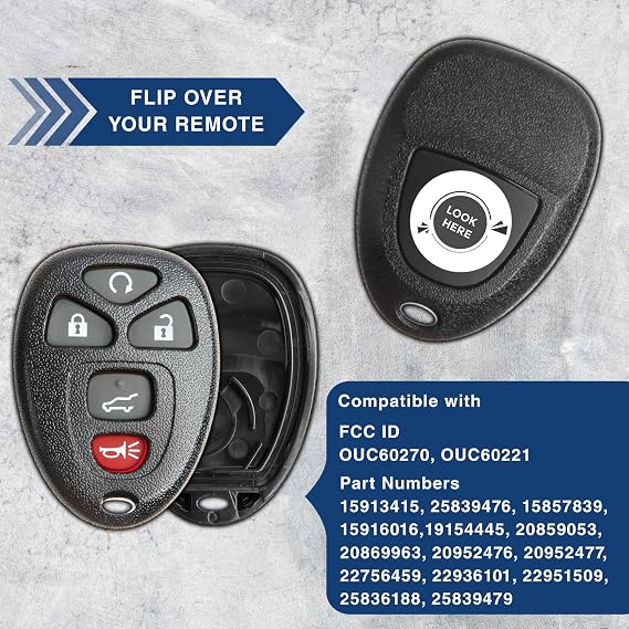 2X Remote Key Fob Cover Shell Case for 2007-2015 Chevrolet GMC (15913415)