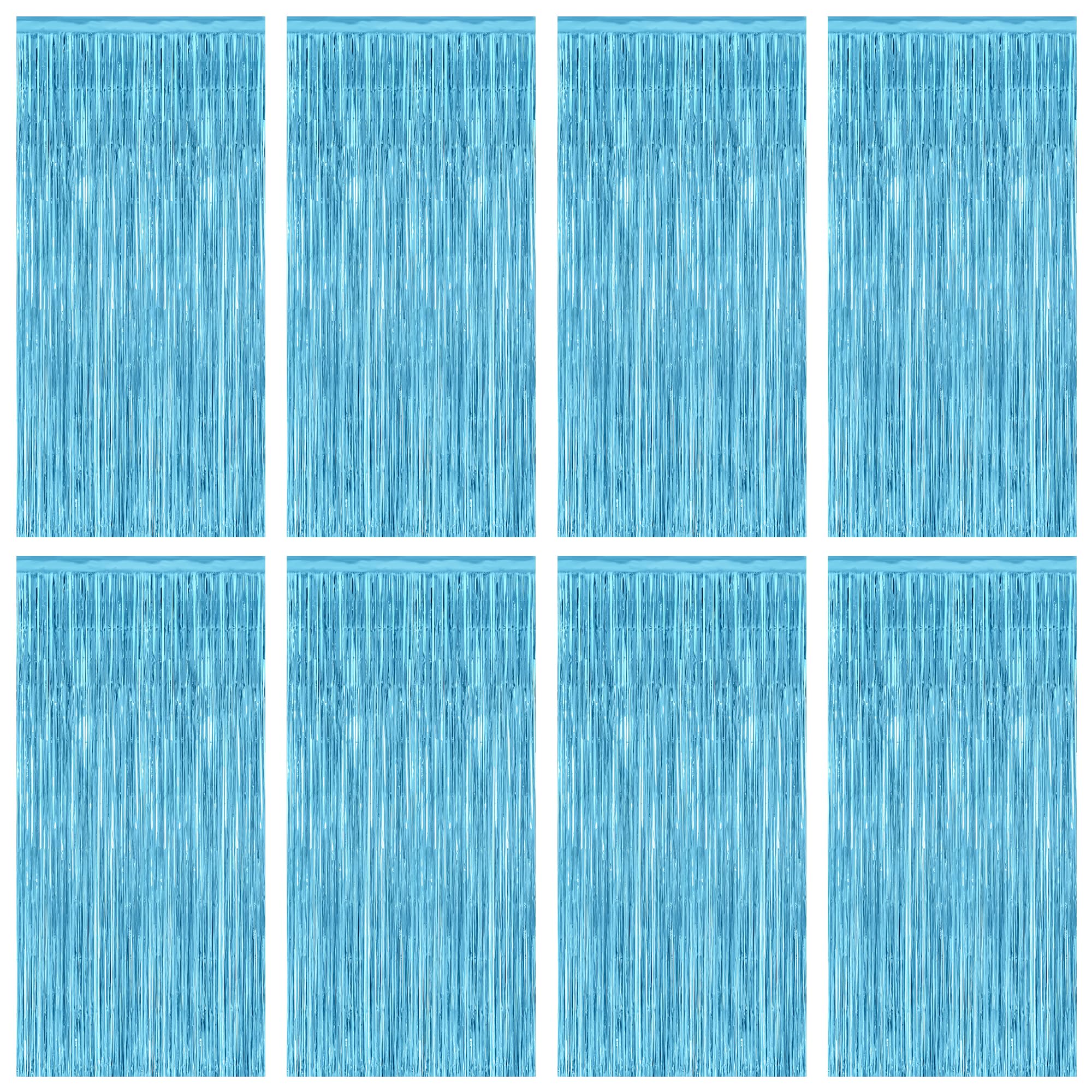 8 Pack Party Decorations, 3.28 FT x 7.05 FT Party Streamer, Metallic Sky Blue Tinsel Backdrop Fringe Curtains Party Decorations, Light Blue Birthday Backdrop Photo Booth Props