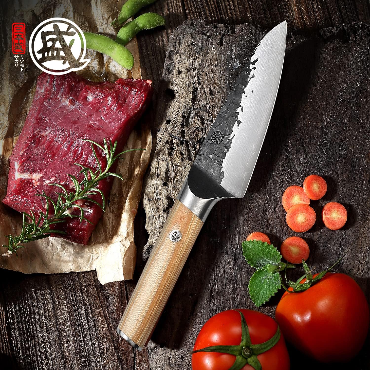 MITSUMOTO SAKARI 4.5-Inch Japanese Kitchen Paring Knife, Professional Hand-Forged High Carbon Steel Petty Chef Knife for Peeling and Slicing, Gift Box for Family & Restaurant