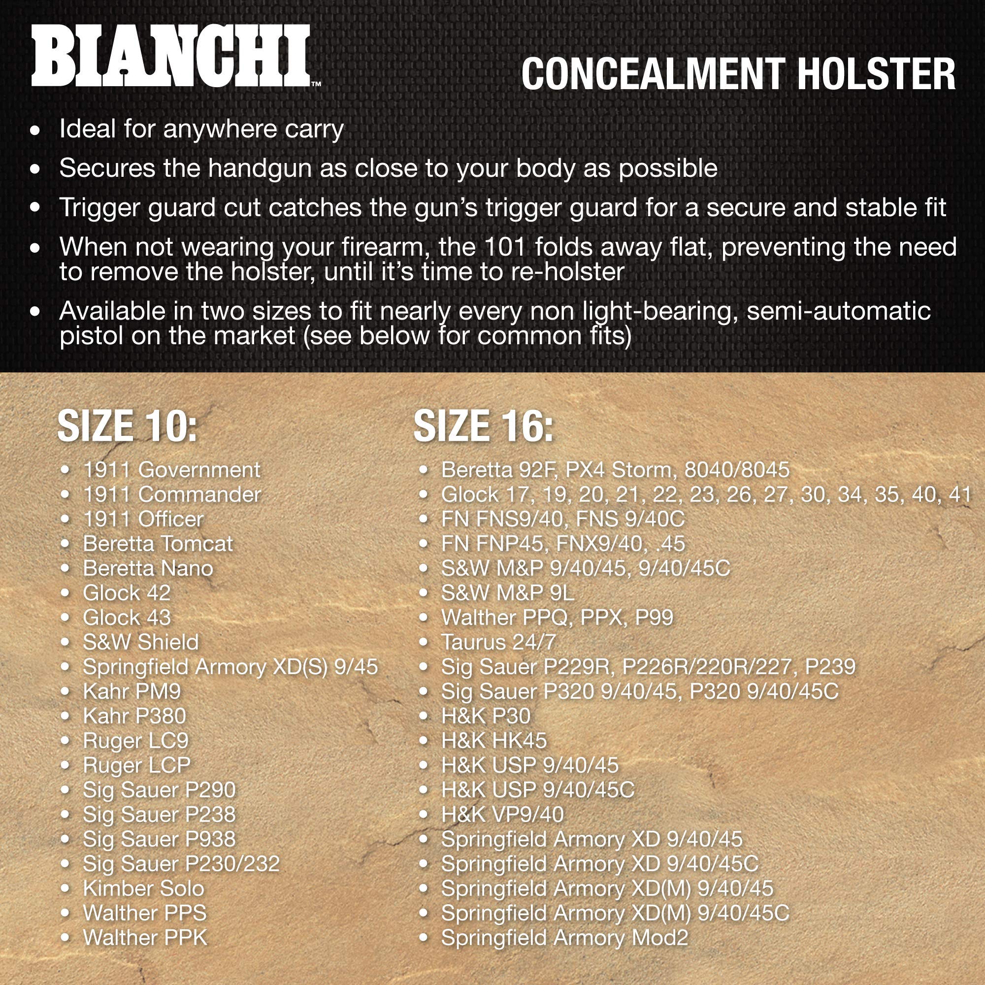 Bianchi Model 101, Foldaway Belt Slide Gun Holster - Single Pack, Right Hand | Size 10 - Tan (1150786)