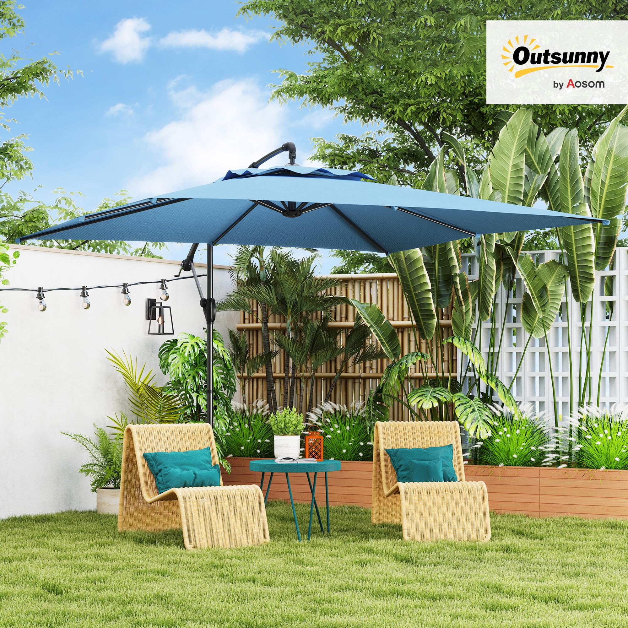 Outsunny Ombrellone Decentrato 3x3.25m con Tettuccio Regolabile a 360°, Base a Croce, Prese d'Aria e Manovella, Ombrellone da Giardino Inclinabile in Metallo, per Cortile, Terrazza, UV50+