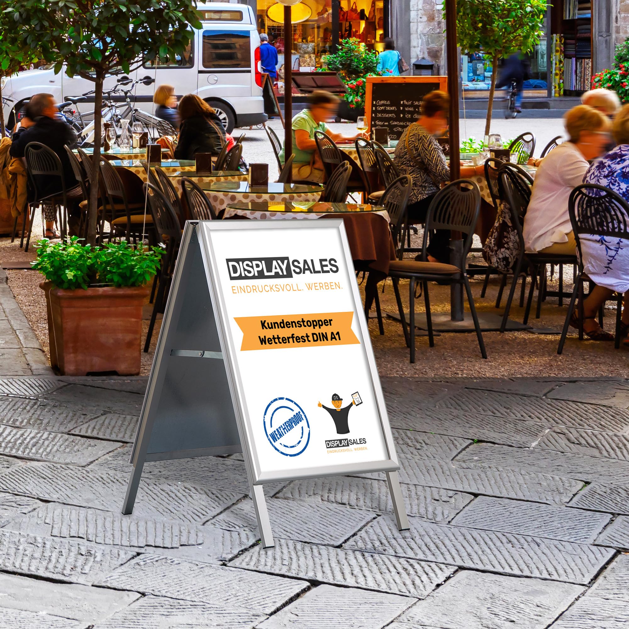 Panneau stop trottoir résistant aux intempéries A1 | Stop trottoir exterieur avec profil de 32 mm | Panneau affichage exterieur avec trous d'évacuation d'eau