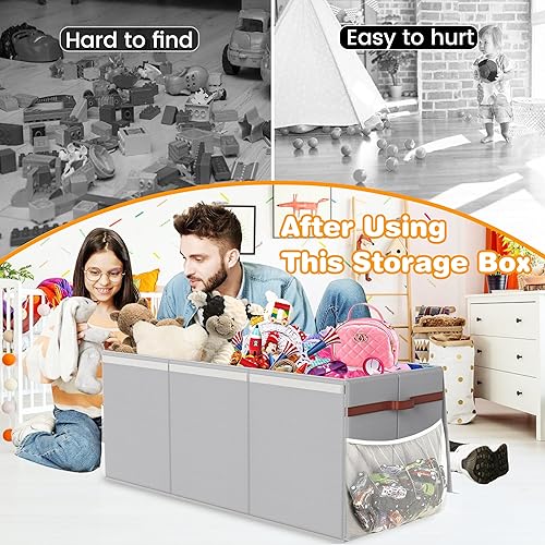 Miniatura 4 de Caja de juguetes extra grande y resistente, 40 x 16 x 14 pulgadas, contenedores de almacenamiento de animales de peluche con tapas, contenedores