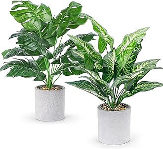 WUKOKU 2pcs Fake Plants 16" Faux Plants Artificial Tropical Plants Indoor for Home Office Desk Kitchen Bathroom Table Shelf Decor