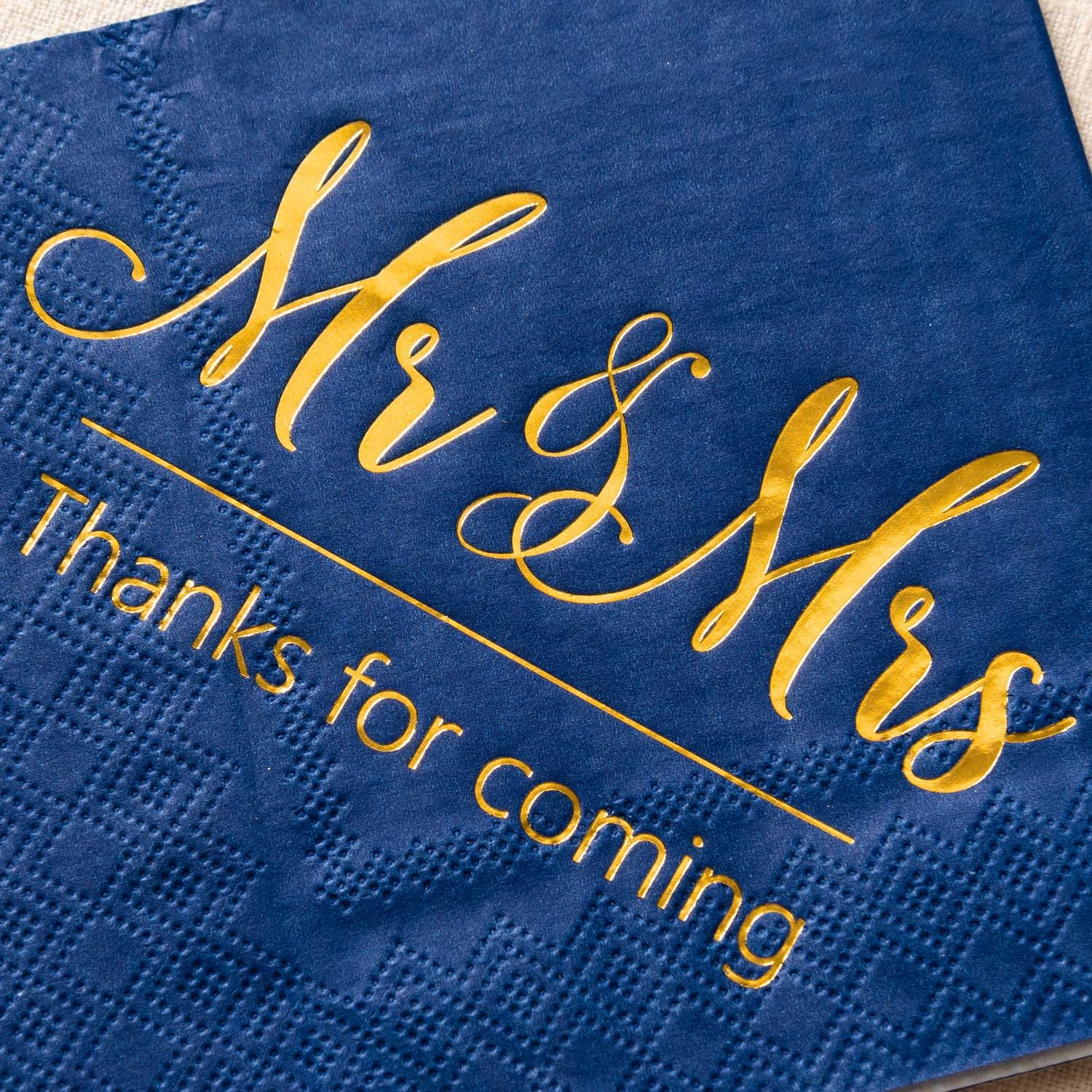 Cheapest 🛒 Crisky Wedding Napkins Mr Mrs Bule Gold Cocktail Beverage Dessert Napkins for Wedding Shower Engagement Party Decorations, 100 Pcs, 3-Ply
