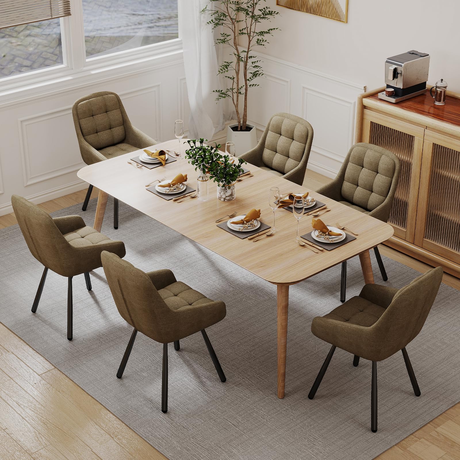JIJIAN Set di 4 Sedie da Pranzo Girevoli 360° con Braccioli, Sedia Imbottita con Gambe Metalliche, Adatta per Soggiorno, Cucina, Camera da Letto e Sala D'attesa, Marrone