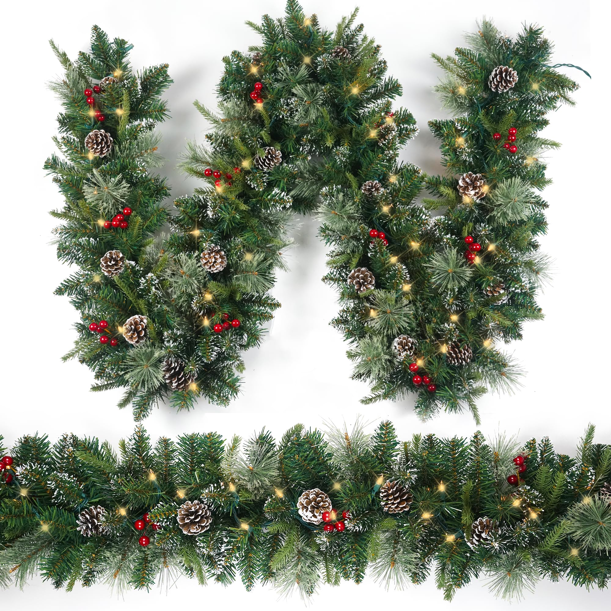 Guirlande de Noël sapin enneigé artificiel 2m70 décoration lumineuse LED