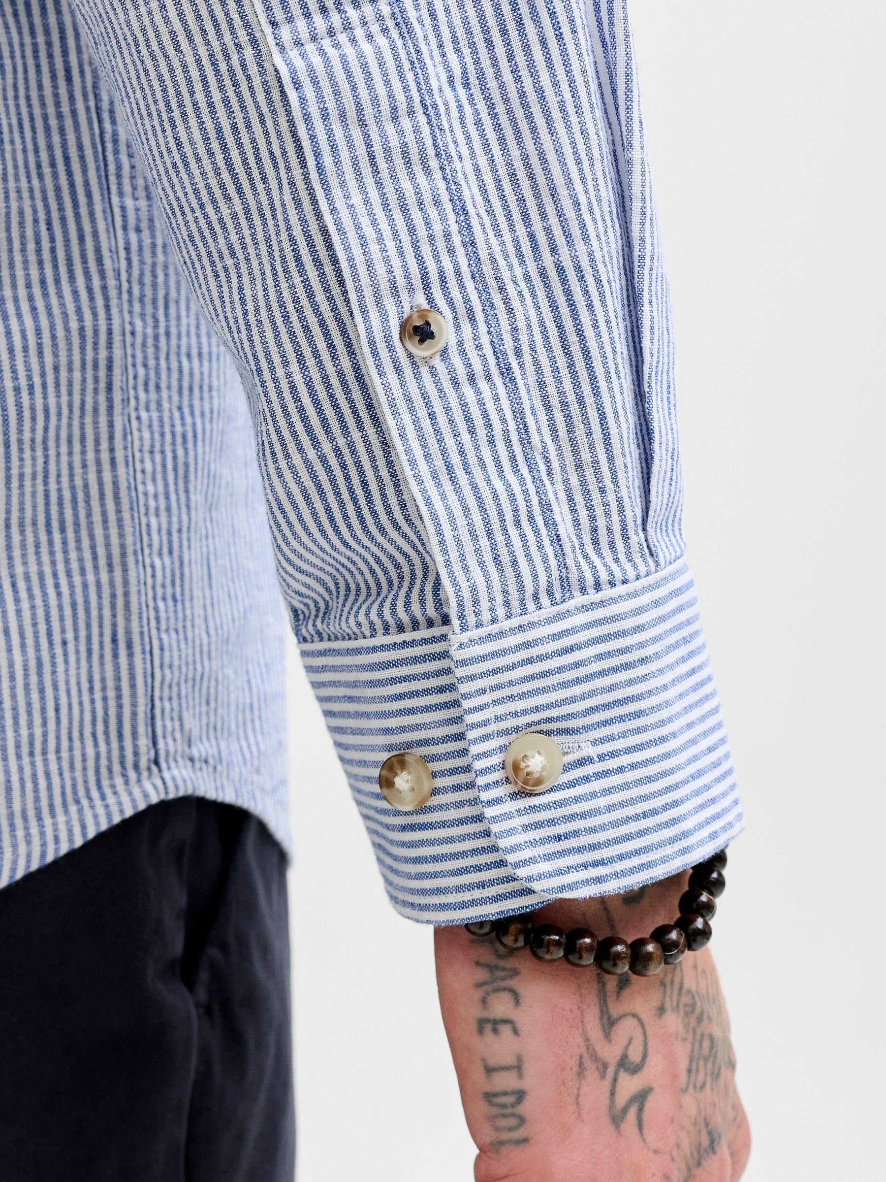 JACK & JONES Jjesummer Linen Blend Band Shirt L/S SN Uomo