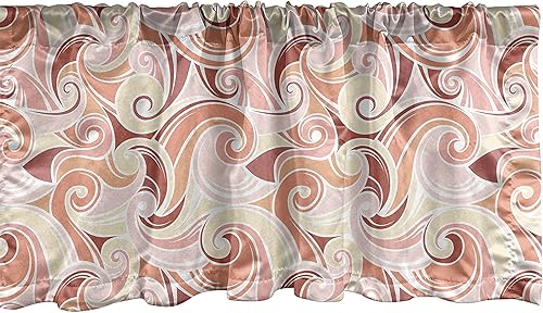 Ambesonne Abstract Window Valance, Pastel Color Retro Old Fashioned Swirls and Curves Pattern in Continuous Order, Curtain Valance for Kitchen