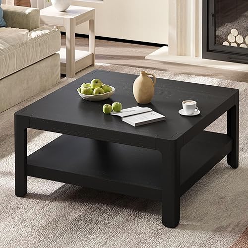 Miniatura 7 de Mesa de centro de cóctel cuadrada de estilo simple con estante abierto para muebles de sala de estar, natural