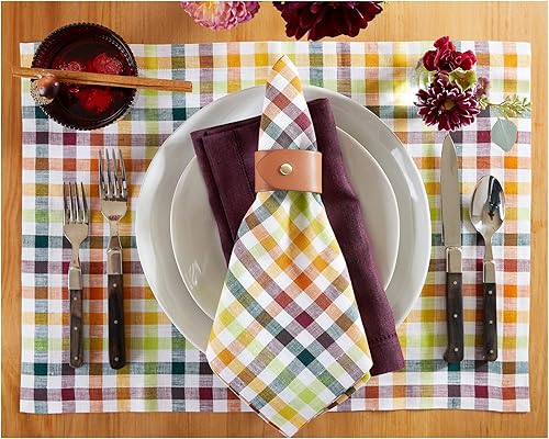 Miniatura 2 de Solino Home Juego de 4 manteles individuales de lino a cuadros de tela de lino 100% puro, manteles individuales multicolor de 14 x 19 pulgadas,