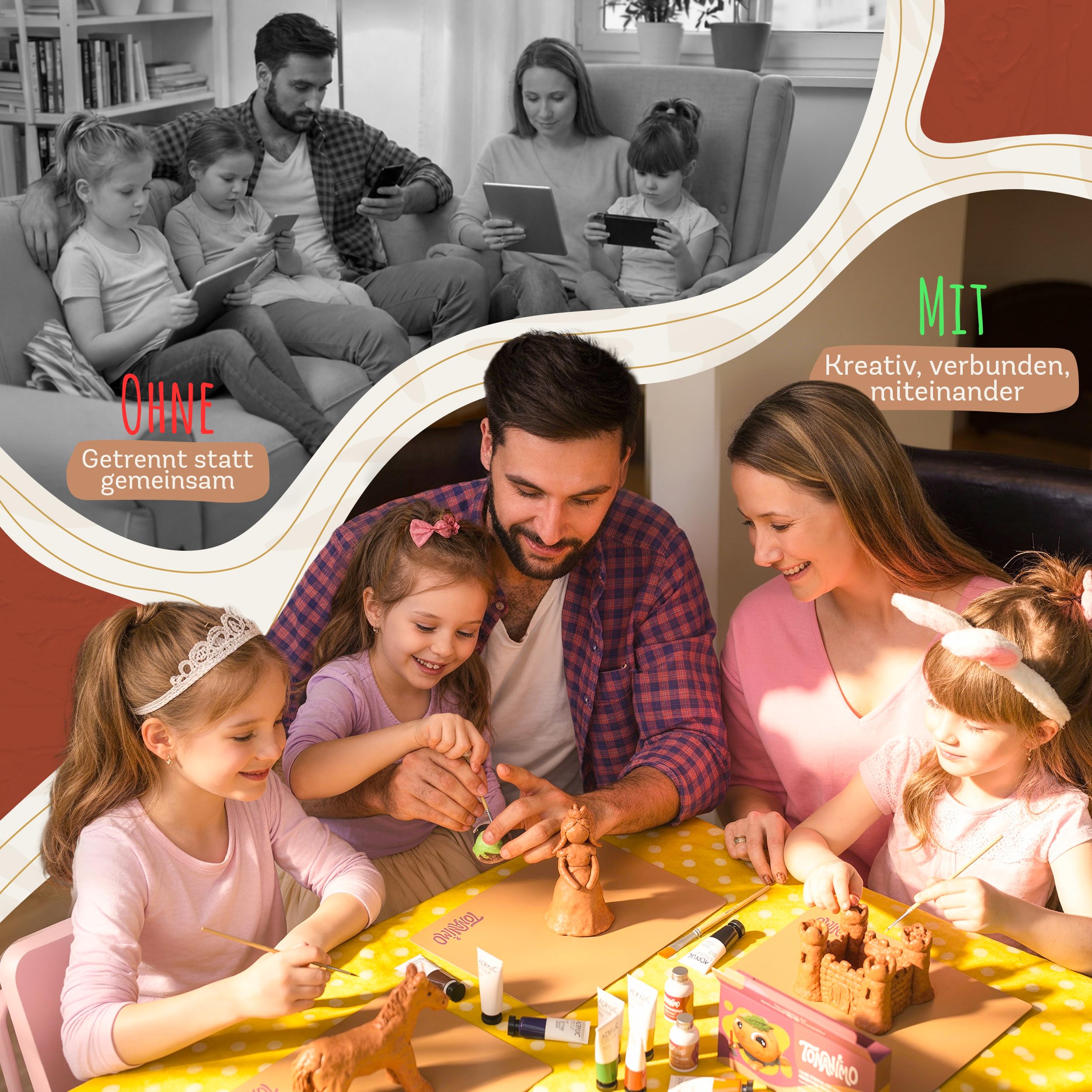 Dein Töpferset für Zuhause – DIY Set mit 2 kg lufttrocknendem Ton & Anleitung | Kreativ Set für Erwachsene & die ganze Familie – kein Brennofen nötig | Geschenkidee für unvergessliche Momente