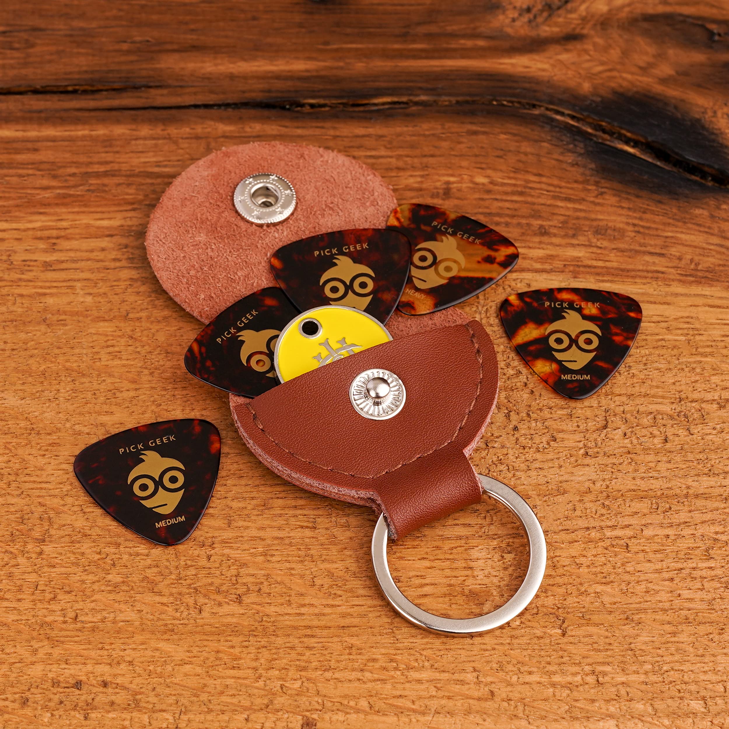 Pick Geek Leather Pick Holder Keyring, Dark Brown - Image 3