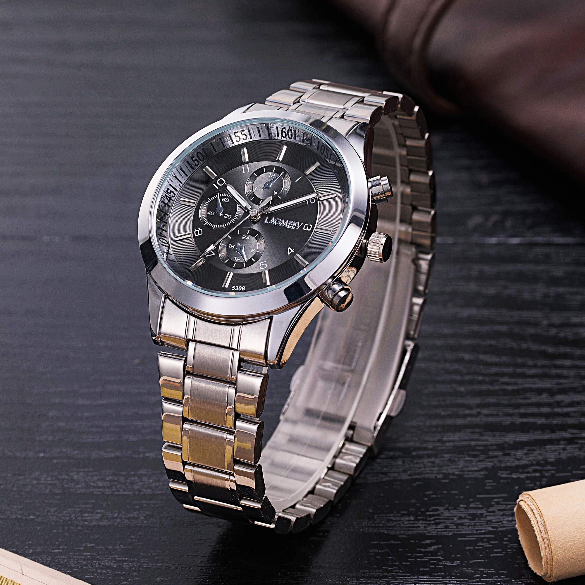 Orologi Polso Decorativo Cronografo Numeri Arabi Quarzo Orologi Uomo Acciaio Classico