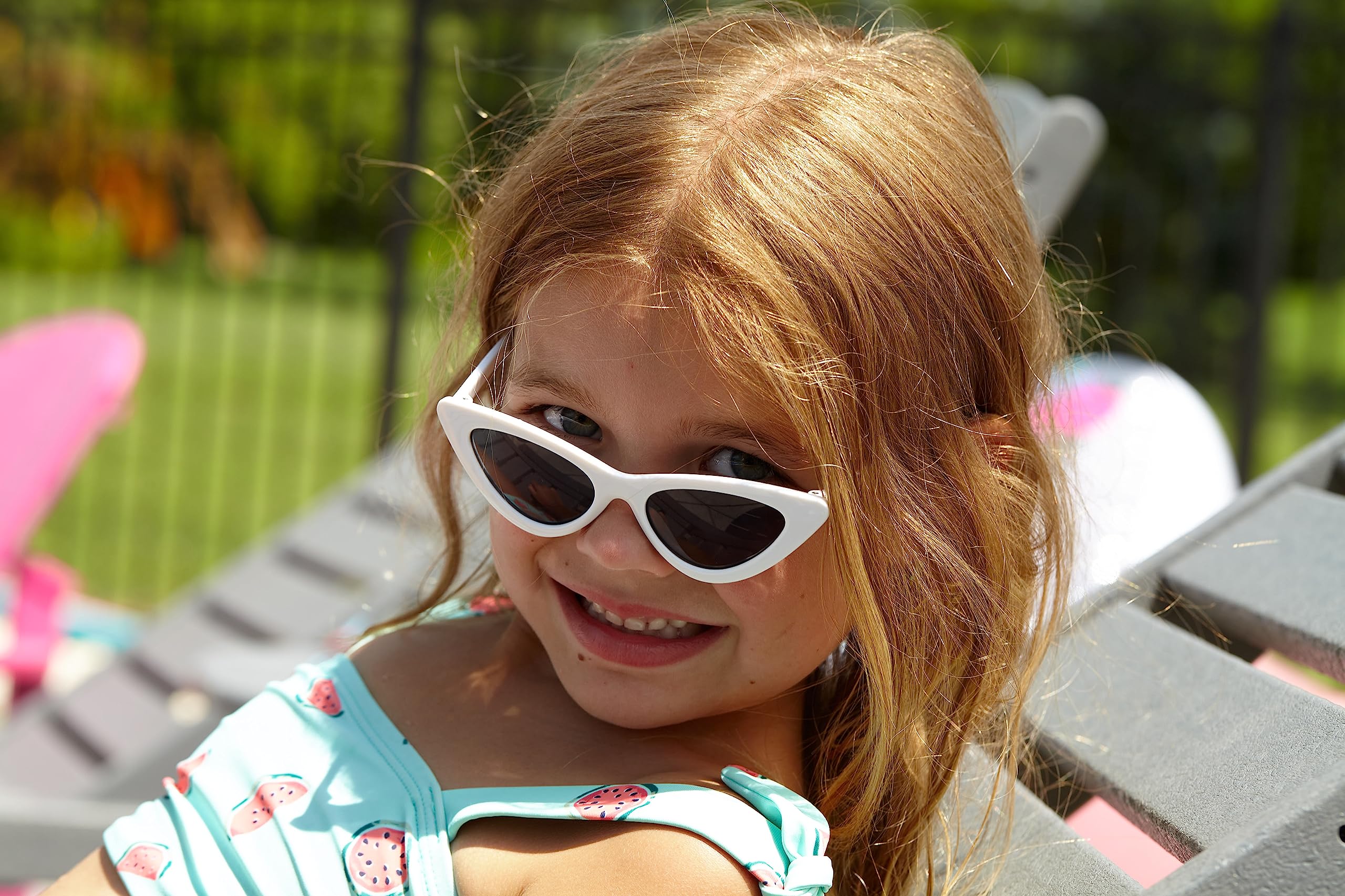 Funky Junque Kids Cat Eye Sunglasses UV Protection Lightweight Baby Sunglasses Cat Eye Shape Ages 2-9 - Narrow Cat-Eye - White