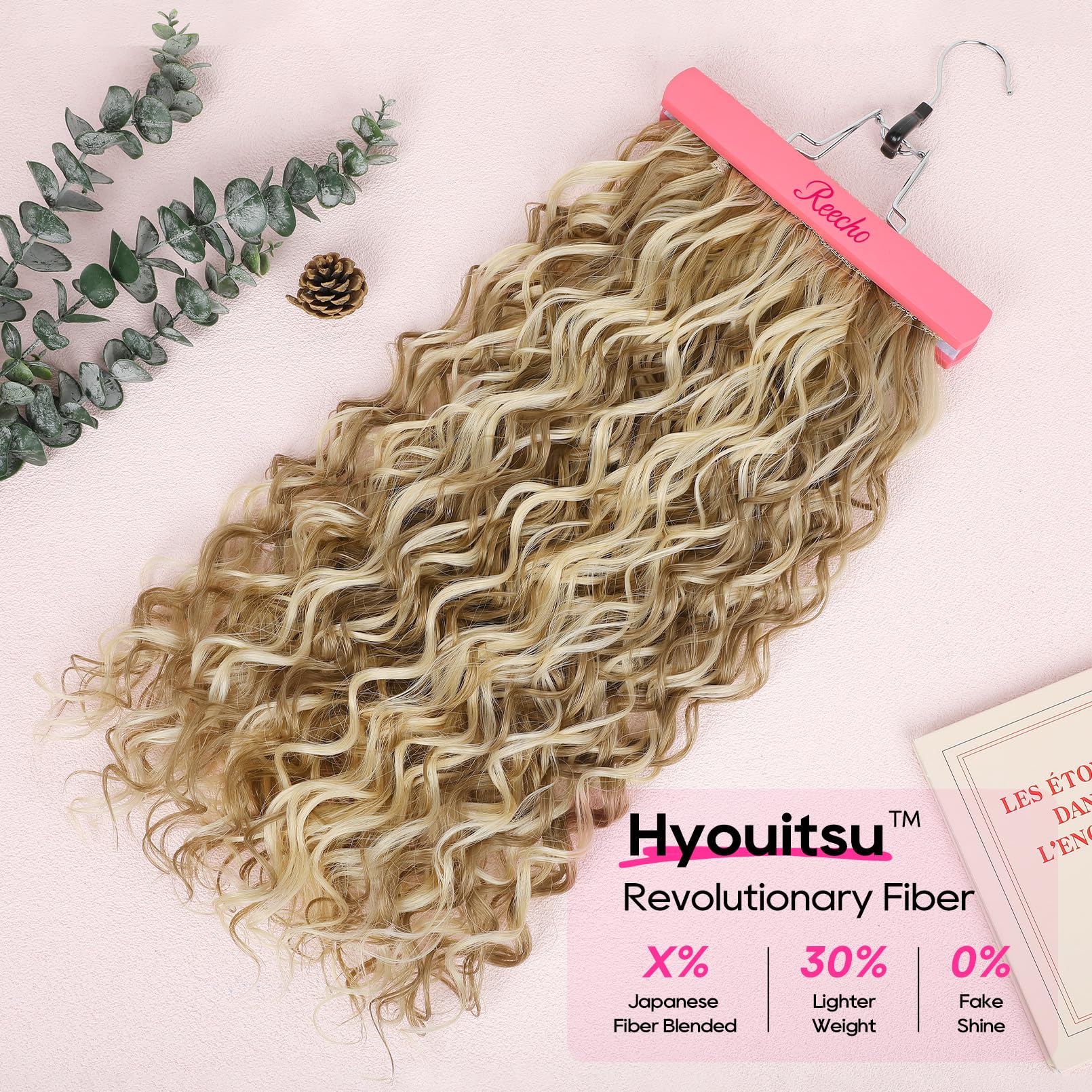 Curly Clip in Hair Extensions 24 Inch Long Lace Weft Natural Hairpiece Women Curly Clip-In Hair Extensions | 7 Piece Set main image 4