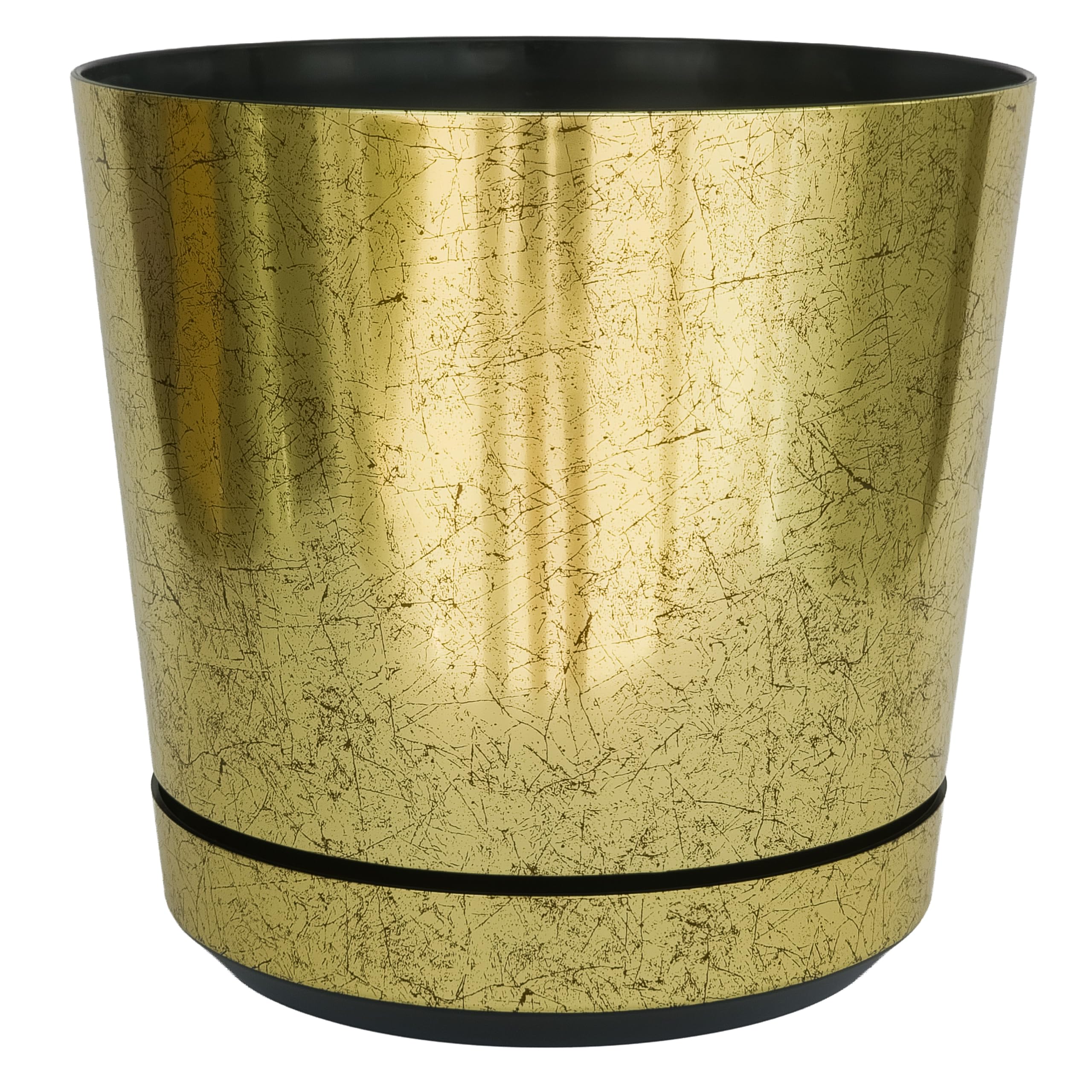 KERD Très Grand Pot de Fleurs d'Intérieur 32 cm, Cache-Pot Géant Couleur Vieil Or, avec Soucoupe, Plastique 100% Recyclé