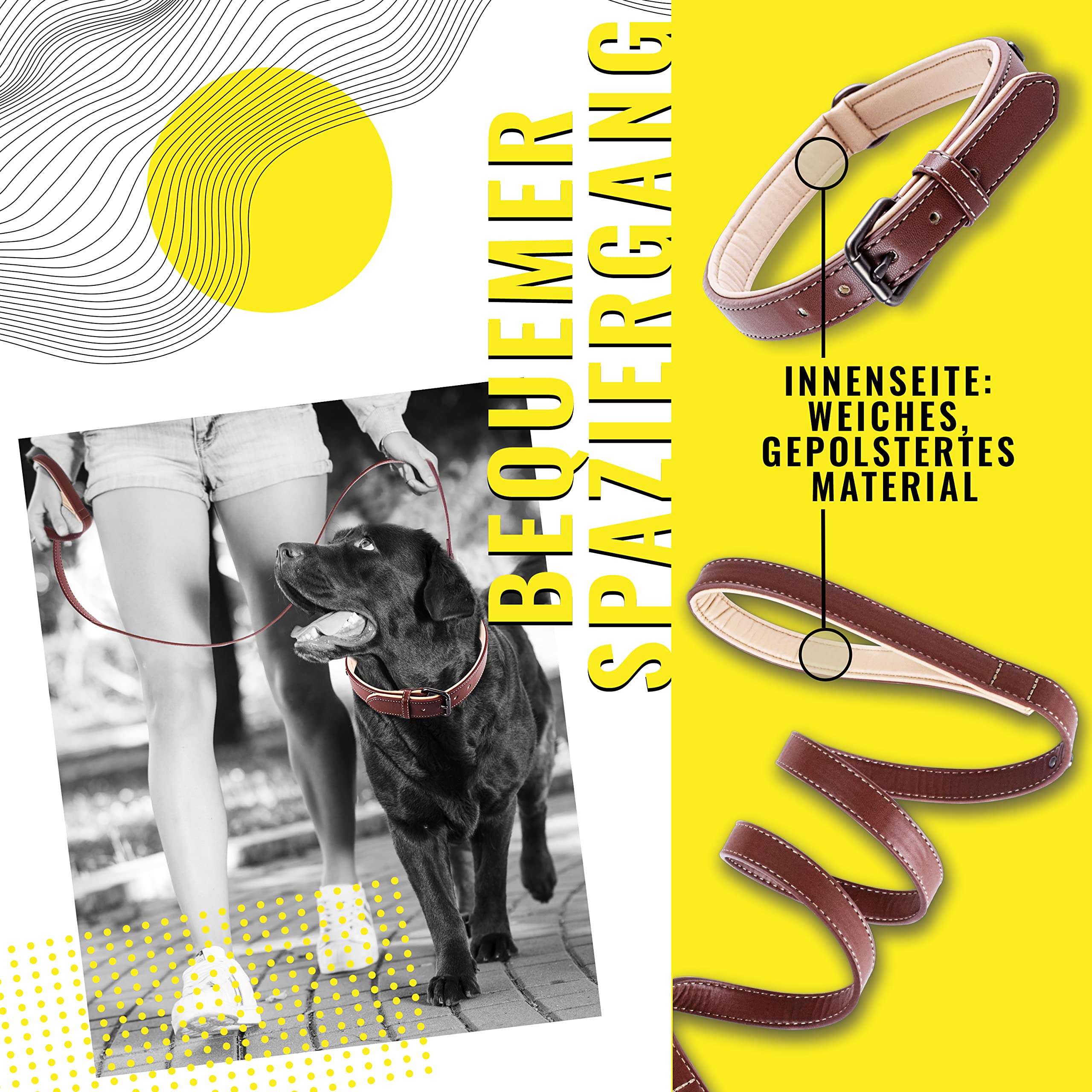 ne&no® Collar and Lead Set (Vegan Leather) Dog Lead with Collar I Robust Dog Lead with Carabiner I Adjustable Dog Collar I 1.2 m Dog Leash I Flexible and Extra Soft (XS - Image 3