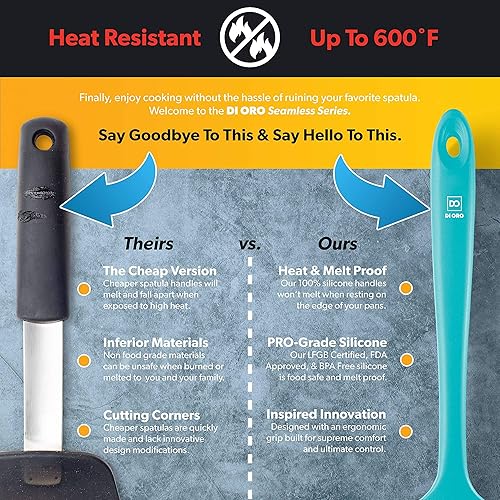 Miniatura 4 de DI ORO - Espátula de cuchara de silicona, resistente al calor de 600 F, espátula de silicona grande resistente al calor, sin BPA, utensilios de